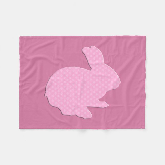 Pink Polka Dot Silhouette Bunny Fleece Blanket (Front (Horizontal))