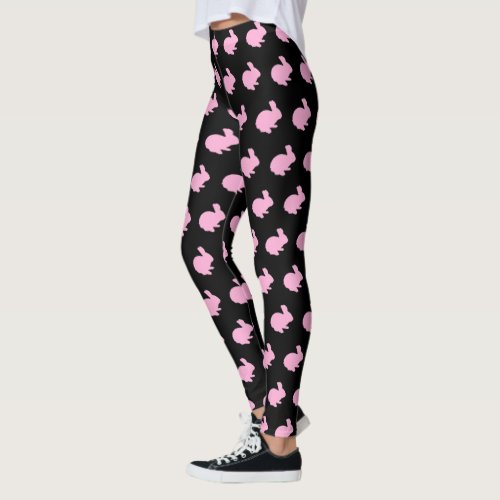 Pink Polka Dot Silhouette Bunny Rabbit Leggings