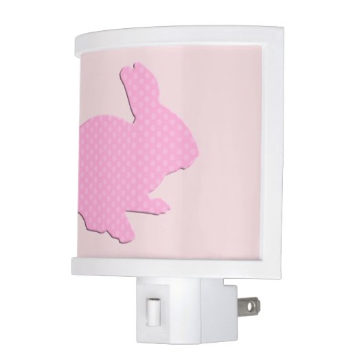 Pink Polka Dot Silhouette Bunny Rabbit Night Light (Left)