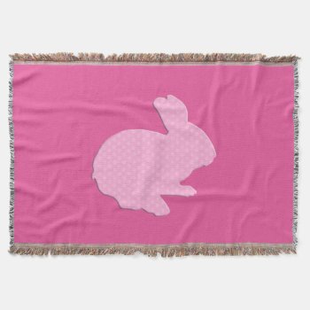 Pink Polka Dot Silhouette Bunny Throw Blanket by atteestude at Zazzle