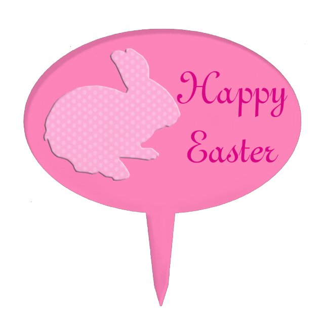 Pink Polka Dot Silhouette Easter Bunny Cake Pick (Front)