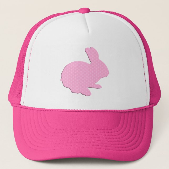Pink Polka Dot Silhouette Easter Bunny Hat (Front)