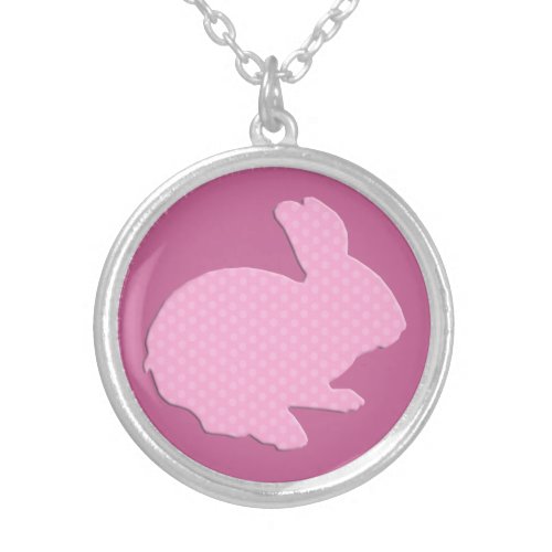 Pink Polka Dot Silhouette Easter Bunny Necklace