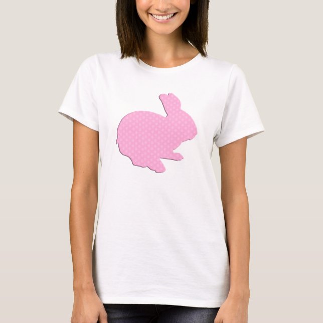 Pink Polka Dot Silhouette Easter Bunny Shirt (Front)