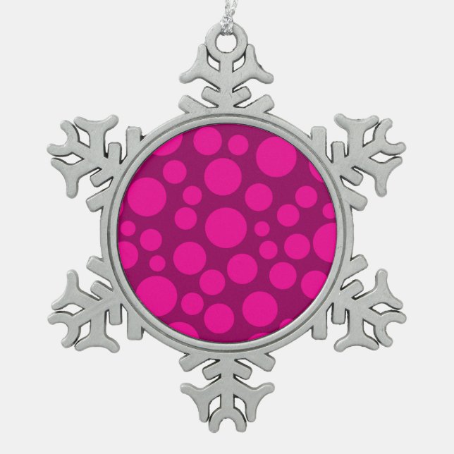 Pink polka dot snowflake pewter christmas ornament (Front)