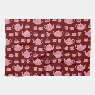 Pink Polka Dot Tea Set on Burgundy Towel