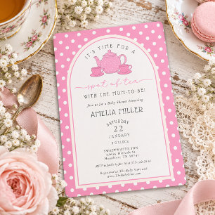 Pink Polka Dot Tea with the Mom-to-be Baby Shower Invitation