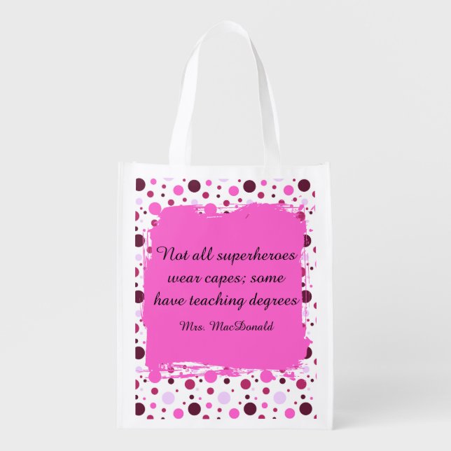 Pink Polka dot teacher appreciation gift Grocery Bag (Front)
