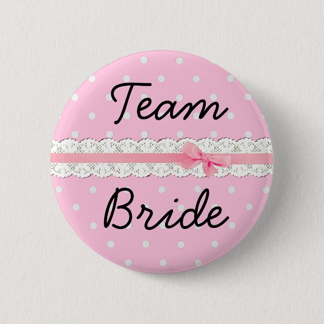 Pink Polka Dot Team Bride Bachelorette Party Button (Front)