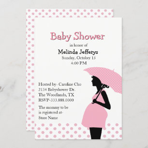 Pink Polka Dot Umbrella Baby Shower Invitation
