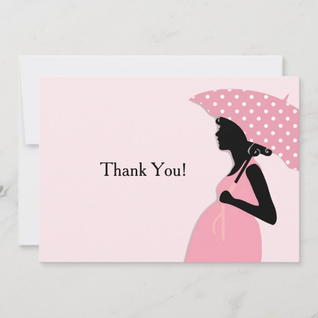 Pink Polka Dot Umbrella Thank You Notecard (Front)