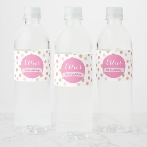 Pink Polka dot water bottle label baby shower Water Bottle Label