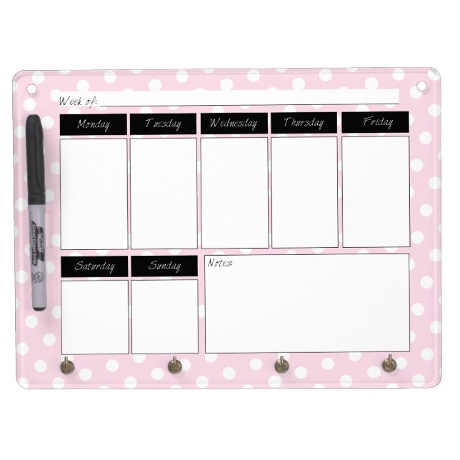 Pink Polka Dot Weekly Calendar Dry Erase Board (Front)