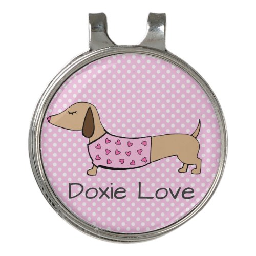 Pink Polka Dot Wiener Dog Love Golfer Gift Golf Hat Clip