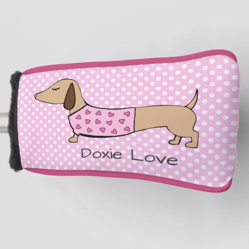 Pink Polka Dot Wiener Dog Love Golfer Gift Golf Head Cover