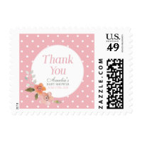Pink Polka Dot with Delicate Floral Thank You Postage
