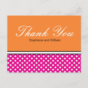 Pink Polka Dot With Orange Wedding Thank You Card