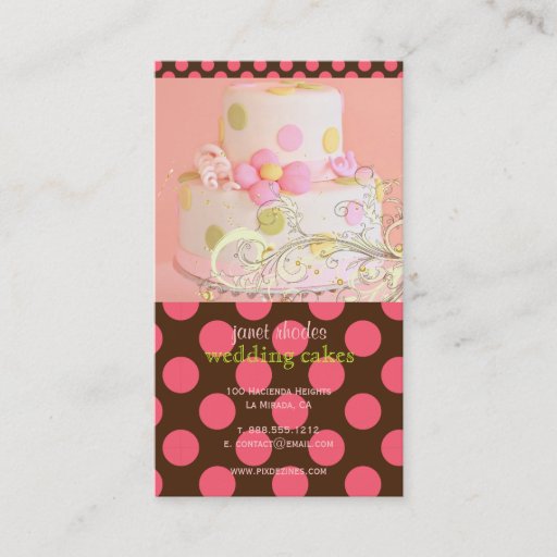 Customizable Pink polka dots and Chocolate Bakery/pâtisserie Business Cards