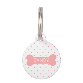 Pink Polka Dots And Dog Bone & Custom Pet Info ID Tag