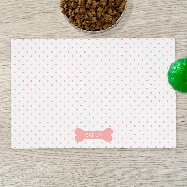 Pink Polka Dots And Dog Bone With Custom Name Placemat (Creator Uploaded)
