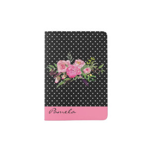 Pink Polka Dots and Flowers Passport Holder