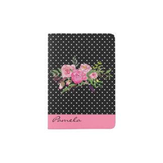 Pink Polka Dots and Flowers Passport Holder
