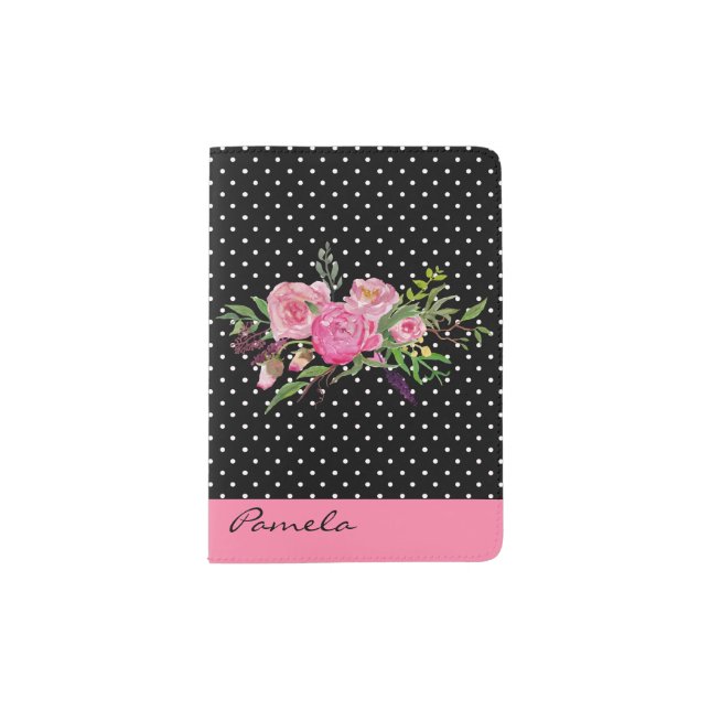 Pink Polka Dots and Flowers Passport Holder (Front)