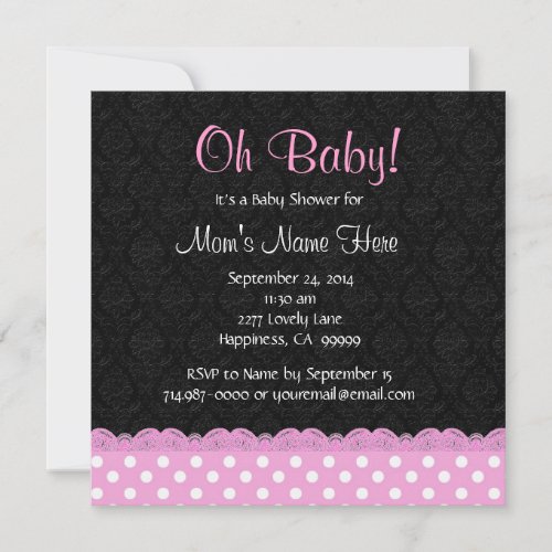 Pink Polka Dots and Lace Girl Baby Shower Personalized Announcements