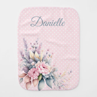 Pink Polka Dots and Old Fashioned Roses  Baby Burp Cloth