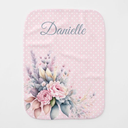 Pink Polka Dots and Old Fashioned Roses  Baby Burp Cloth
