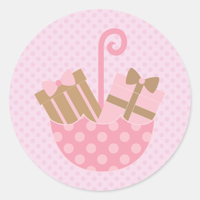 Pink Polka Dots Baby or Bridal Shower Stickers (Front)
