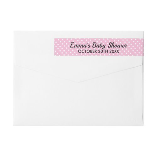 Pink polka dots baby shower custom return address wrap around label