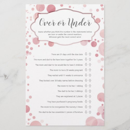 Pink Polka Dots Baby Shower Game Over or Under