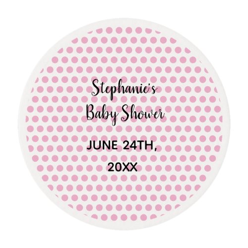 Pink Polka Dots Baby Shower Girls Cute White Cool Edible Frosting Rounds
