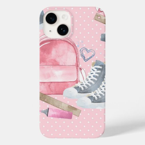 pink Polka dots back to school watercolour Case_Mate iPhone 14 Case