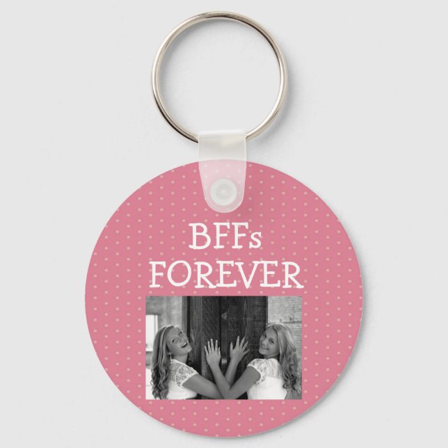 Pink Polka Dots Best Friends Besties BFF Photo Keychain (Front)