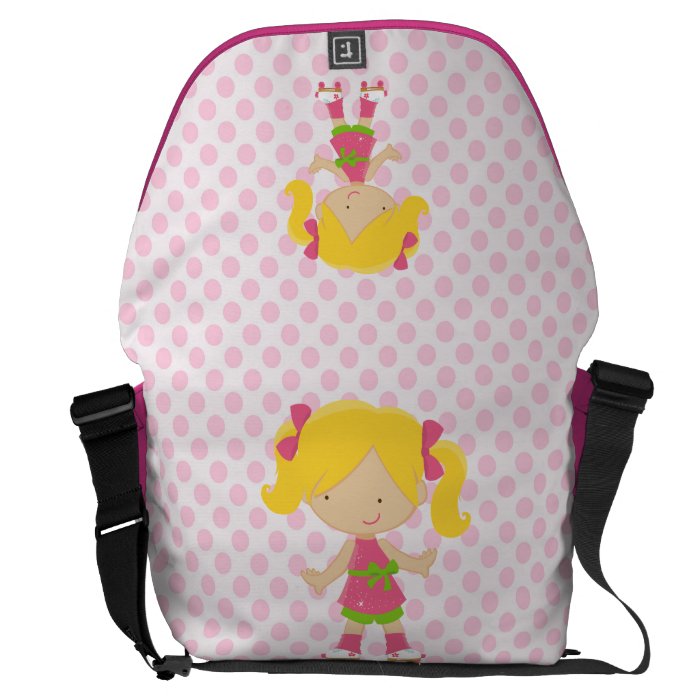 Pink Polka Dots Blonde Roller Skating Courier Bags