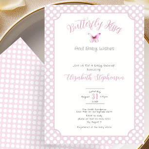 Pink Polka Dots Butterfly Kisses Baby Wishes  Invitation