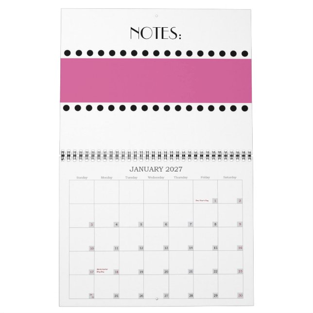 Pink Polka Dots Calendar (Jan 2027)