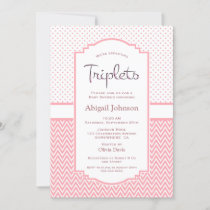 Pink Polka Dots Chevron Stripes Triplets Invitation