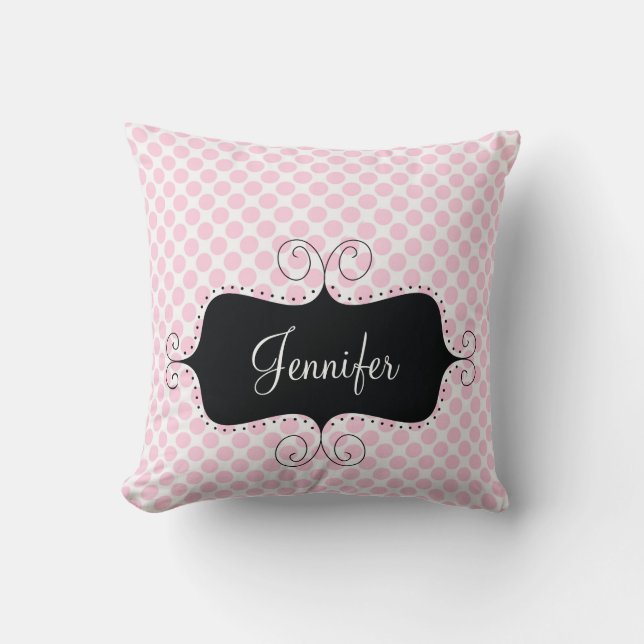 Pink Polka Dots Chic Girly Personalized Pillow (Front)