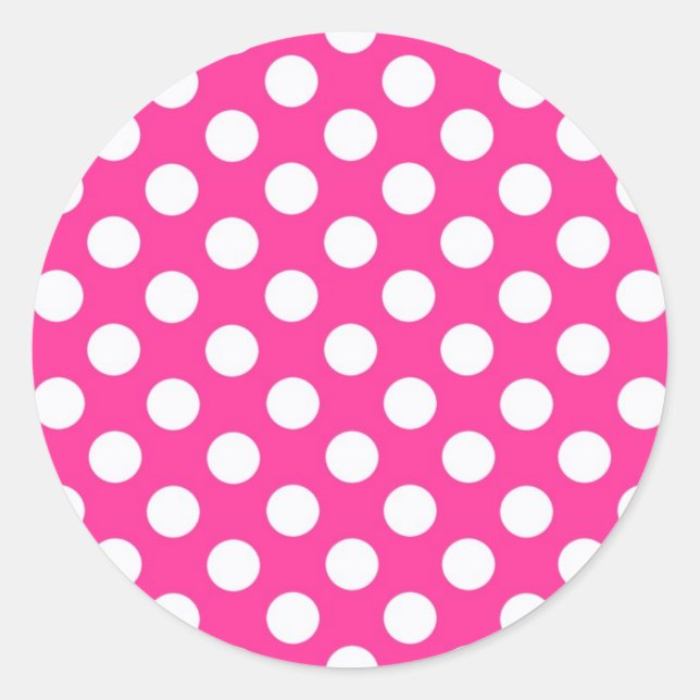 Pink polka dots classic round sticker (Front)