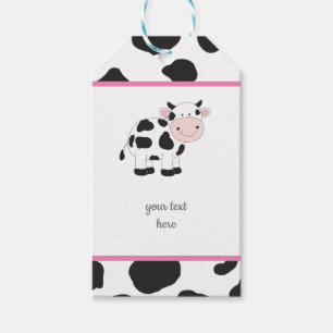 Pink Polka Dots Cow Party Gift Tags