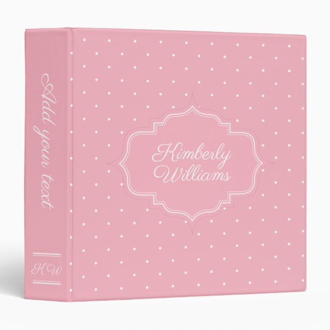 Pink Polka Dots Customizable Monogram 3 Ring Binder (Front/Spine)