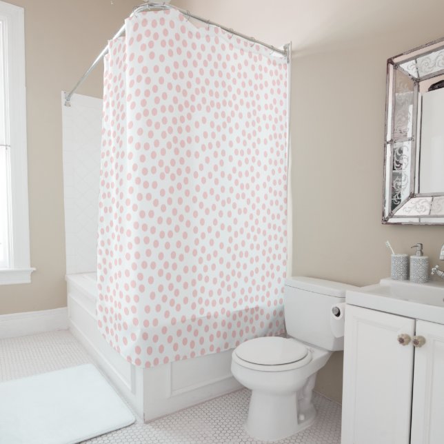 Pink Polka Dots Design Shower Curtain (In Situ)