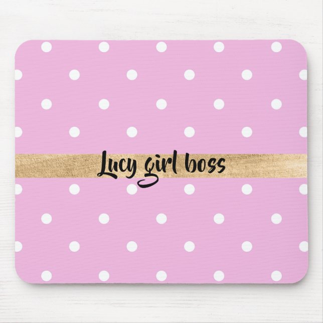 pink polka dots editable personalization mouse pad (Front)