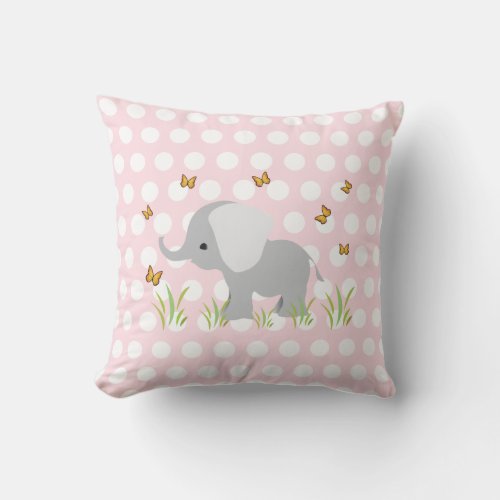 Pink Polka Dots Elephant Nursery Pillows