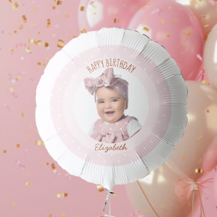 Pink Polka Dots Girl Birthday Photo Happy Birthday Balloon