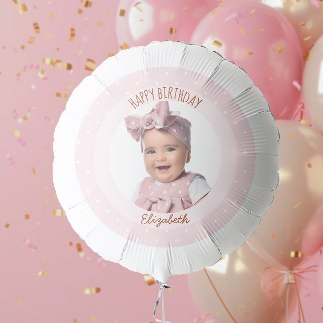 Pink Polka Dots Girl Birthday Photo Happy Birthday Balloon (Creator Uploaded)