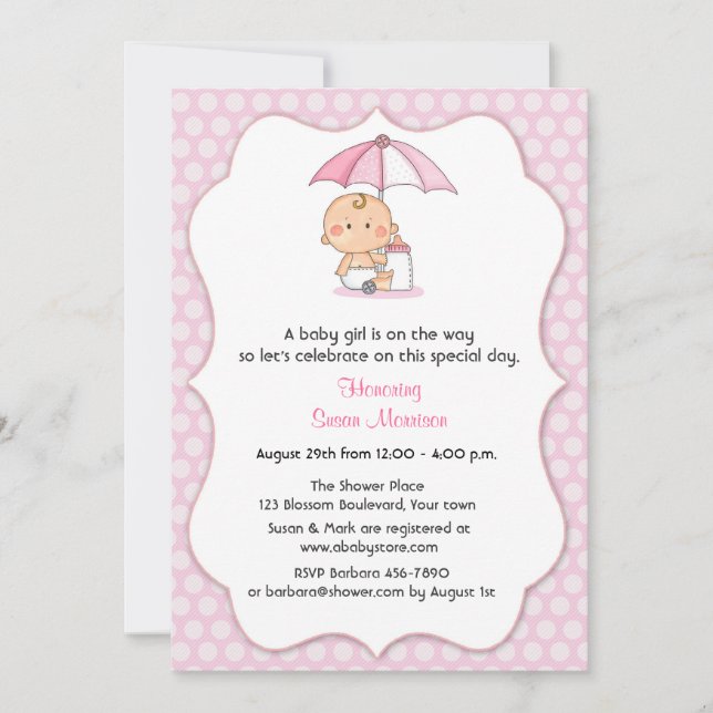 Pink Polka Dots Girl Shower Invitation (Front)